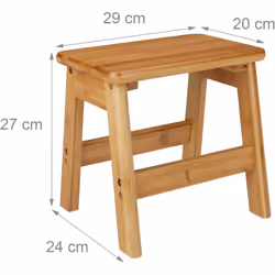 Piccolo sgabello in bambù • Dimensioni totali A x L x P: 27 x 29 x 24 cm • Superficie seduta L x P: 29 x 20 cm • Altezza sedu ...