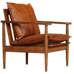 Helloshop26 - Poltrona poltrona lounge design divano club soggiorno vera pelle con legno di acacia marrone