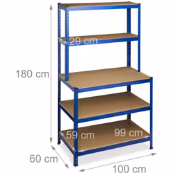 Scaffale per carichi pesanti Dimensioni AxLxP: ca. 180 x 100 x 60 cm Carico massimo fino a ca. 900 kg Con metallo 1,2 mm, MDF ...