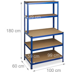 Ripiano garage per carichi pesanti stabilito 900 kg supportato per clip 5 livelli cantina 180 cm blu