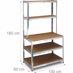 Dimensioni dello scaffale per carichi pesanti spessore 60 cm • Dimensioni A x L x P: ca. 180 x 100 x 60 cm • Carico massimo:  ...