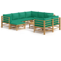 Set di mobili da giardino per esterni 10 pezzi con cuscini in bambù verde