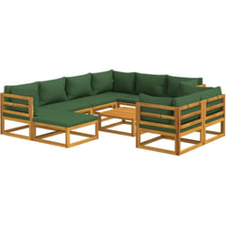 Helloshop26 - Mobili da giardino mobili da esterno Set di mobili da 10 pezzi con cuscini verdi in legno massello