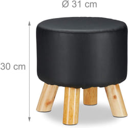 Helloshop26 - Sgabello rotondo con 4 gambe in legno e materiale sintetico nero