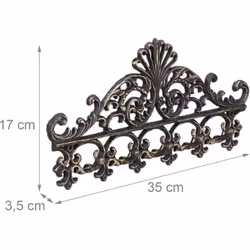 Dettagli sull'appendiabiti in ghisa • Dimensioni A x L x P: 17 x 35 x 3,5 cm • Distanza tra i ganci: 2 cm • Carico massimo: 5 ...