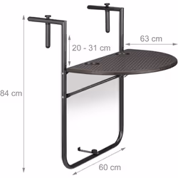 Dettagli sul tavolo da balcone laterale pieghevole Tavolo da balcone (incl. telaio) A x L x P: ca. 84 cm 31 cm sotto la ringh ...