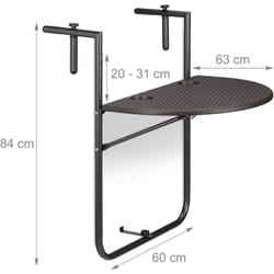 Tavolo da balcone pieghevole pieghevole 3 livelli regolabile marrone