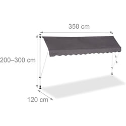Tenda da balcone telescopica a manovella regolabile in altezza in acciaio poliestere resistente ai raggi uv 350 x 120 cm grigio