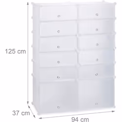 Scarpiera in plastica con 12 scomparti - Dimensioni A x L x P: ca. 125 x 94 x 37 cm - Dimensioni per scomparto grande AxLxP: ...