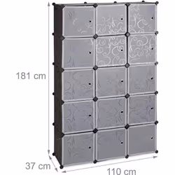 Armadio cubico modulare Dimensioni 5 livelli AxLxP: 181 x 110 x 37 cm Dimensioni per armadietto AxLxP: 35 x 35 x 35 cm Numero ...