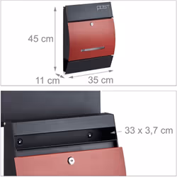 Cassetta delle lettere di design • Dimensioni A x L x P: 45 x 35 x 11 cm • Dimensioni scomparto per giornali A x L x P: 9 x 3 ...