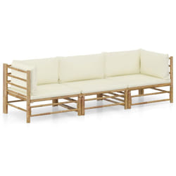 Mobili da giardino mobili da esterno Set di mobili da 3 pezzi con cuscini in bambù bianco crema