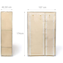 Armadio pieghevole con copriarmadio con rivestimento in tessuto beige