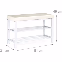 Dettagli sulla panca portascarpe • Dimensioni A x L x P: 49 x 81 x 31 cm • Peso: 7,2 kg • Composizione cuscino: sintetico • M ...