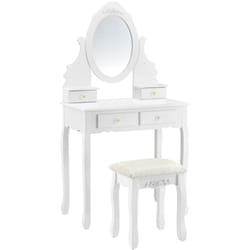 Toeletta tavolo da trucco specchio 4 cassetti sgabello mdf e legno 141 cm bianco