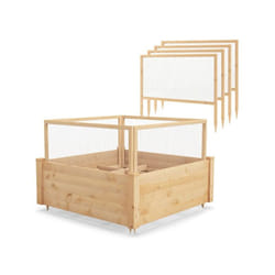 Helloshop26 - Fioriera per orto quadrata da esterno in legno di abete con recinzione di protezione e griglia di coltivazione per fiori, ortaggi,