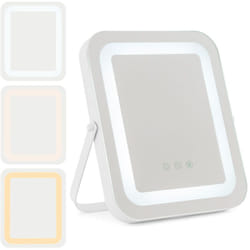 Specchio trucco quadrato 25x30cm orientabile luce LED touch screen rotazione 360° funzione memory supporto in metallo