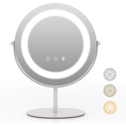Helloshop26 - Specchio trucco rotondo 25 cm orientabile luce led touch screen rotazione 360° funzione memory supporto in metallo bianco