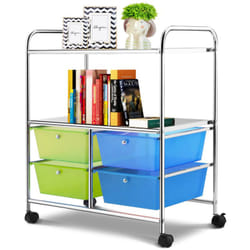 Carrello portaoggetti 63,5 x 37 x 75 cm con 2 ripiani 4 cassetti 4 ruote e 2 freni verde