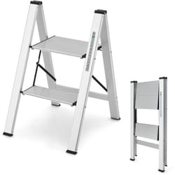 Sgabello pieghevole Scaletta portatile in alluminio a 2 gradini con ampia piattaforma piedini in gomma antiscivolo portata 150 kg