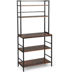 Helloshop26 - Ripiano da cucina Supporto per forno a microonde a 5 livelli con piedini antiscivolo regolabili in stile industriale marrone