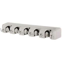 Helloshop26 - Portascopa a muro con 5 alloggiamenti e 6 ganci supporto a muro per scope, viti incluse, 40,5x6x8,2cm, bianco