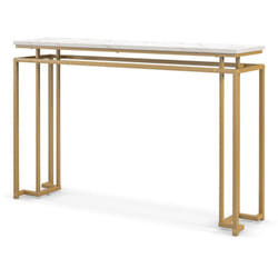 Helloshop26 - Consolle consolle da ingresso effetto marmo design moderno geometrico struttura in metallo oro per ingresso corridoio soggiorno 120 x