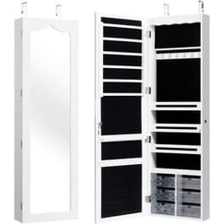Helloshop26 - Mobile portagioielli a parete a led con specchio 6 cassetti altezza gancio regolabile 120x36,5x11,5 cm bianco