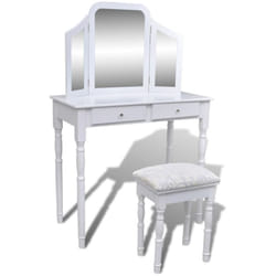 Toilette di design moderno Tavolo da trucco di design Mobili per camera da letto con specchio e sgabello 80 x 40,5 x 74,5 cm 2 cassetti bianco