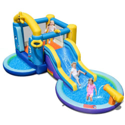 Castello gonfiabile sull'oceano 6 in 1 con ventilatore, scivolo acquatico da 680 watt e casa gonfiabile con 2 piscine, carico 90 kg