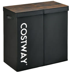 Helloshop26 - Cesto per la biancheria 2 scomparti 105 l 2 coperchi separati e 2 manici 62 x 31 x 60 cm (l x p x a) nero