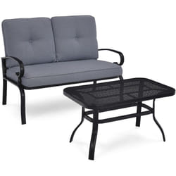 Set di mobili da giardino in metallo da 2 pezzi con tavolino da caffè e cuscino in spugna. Set di divani da patio per 2 persone