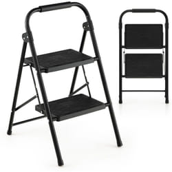 Helloshop26 - Scaletta pieghevole a 2 gradini da 71 cm con maniglia imbottita e scala porta attrezzi portatile in metallo con gradino antiscivolo,
