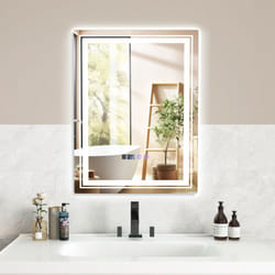 Specchio da bagno 70x50cm led e antiappannamento 3 colori 3000-6500k funzione memoria display ora temperatura argento