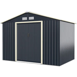 Casetta da giardino in metallo 5.29㎡ 277 x 191 x 202 cm con 2 porte scorrevoli con serratura 4 fori di ventilazione per bicicletta Grigio