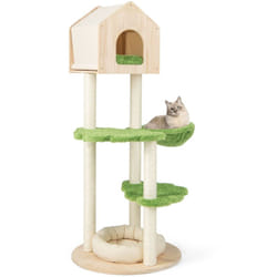 Tiragraffi per gatti 139 cm palo in legno tiragraffi cestino per condominio lettino per gatti 2 piattaforme torre da gioco per gatti verde