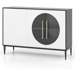 Credenza da cucina con anta in vetro temperato con gambe rialzate in metallo mobile portaoggetti autoportante per cucina soggiorno bianco