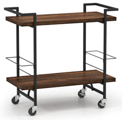 Carrello bar con ruote bloccabili Carrello a 2 livelli con parapetto anticaduta e robusta struttura in metallo marrone rustico