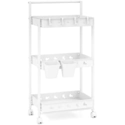 Helloshop26 - Carrello portaoggetti mobile a 3 livelli Carrello multiuso con 3 contenitori e 4 ganci Organizer mobile con maniglia bianca