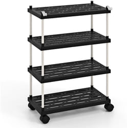 Helloshop26 - Carrello portaoggetti stretto Carrello a 4 livelli su ruote 2 ganci ripiani cavi cucina ufficio bagno nero