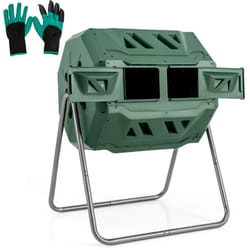 Helloshop26 - Compostiera Compostiera a doppia camera da 160 litri struttura in metallo girevole a 360° con 2 ante scorrevoli fori di ventilazione