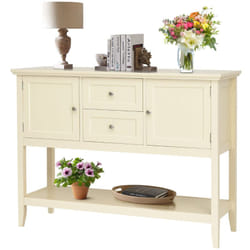 Consolle buffet in legno con 2 cassetti e 2 armadietti, tavolino con ripiano per soggiorno, corridoio e ufficio, colore beige