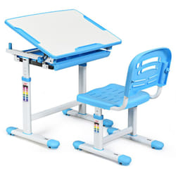 Helloshop26 - Set tavolo e sedia per bambini regolabile in altezza con cassetto basculante in mdf + pp blu facile da pulire