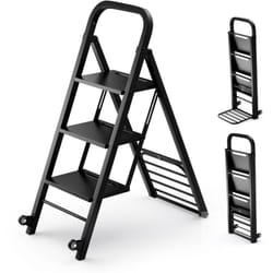 Scaletta e carrello 2 in 1 pieghevole in metallo Scala a 3 gradini con ruote portata scala 200 kg carrello portata 250 kg nero