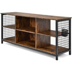 Helloshop26 - Supporto tv industriale per tv fino a 65 cm Cestino portaoggetti per tavolo console multimediale a 3 livelli 2 fori per la gestione dei