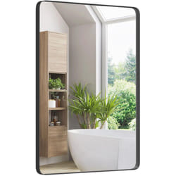 Specchio da parete 76,5 x 56 cm per bagno Specchio da parete rettangolare per trucco Robusta struttura in metallo Orizzontale Verticale Nero
