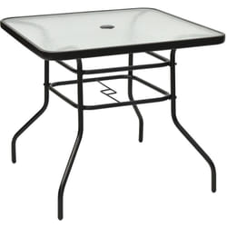 Tavolo da Giardino Quadrato in Metallo con Piano in Vetro 81 x 81 x 71 cm Stile Moderno per Terrazza Balcone e Cortile Nero