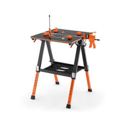 Tavolo da lavoro pieghevole e cavalletto 2 in 1 portata 454 kg 2 morse rapide e 4 cani di bloccaggio 8 altezze regolabili garage arancione