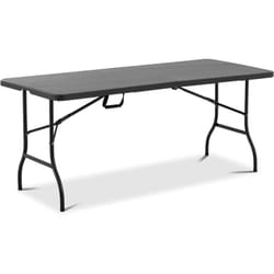 Tavolo pieghevole per catering da giardino per esterni (183 x 75 x 74 cm, portata: 150 kg, acciaio, polietilene, colore: nero)