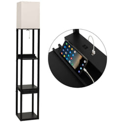 Helloshop26 - Lampada da terra da soggiorno con lampadina led 5000k luminosità a 3 livelli 1 cassetto e 1 porta usb 3 ripiani 25 x 25 x 159,5 cm